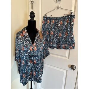 Their Nibs NWT Green Satin Pajama Shirt Set Owl & Wildflower XL Boho